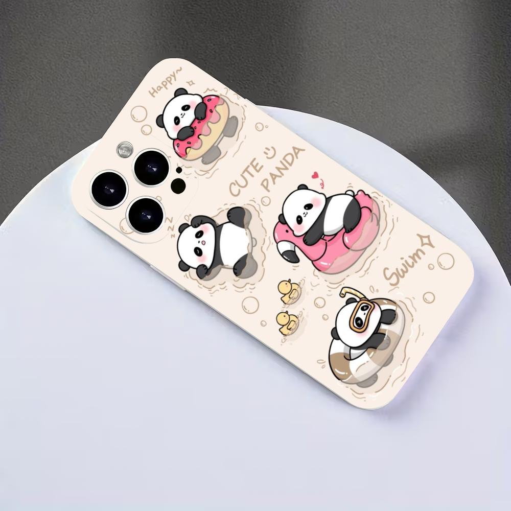 Cute Panda Pattern Phone Case Suitable for iPhone 17, 16, 15, 14, 13, 12, 11 Pro/Max/Plus Anti Drop Matte Soft Case Anti Shock