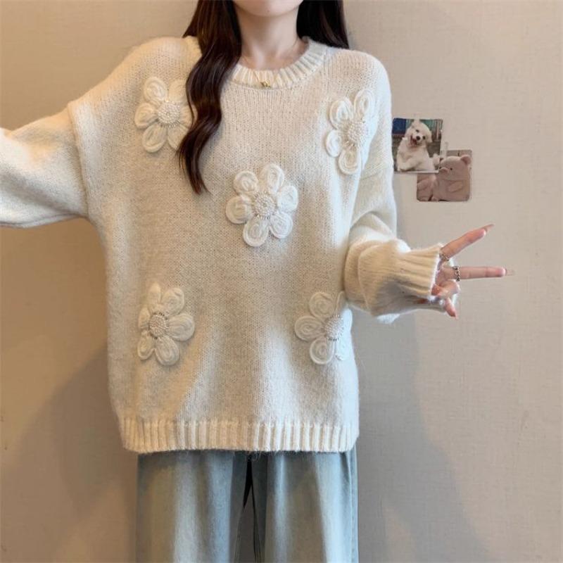Autumn Winter Solid Color Pullover Women's Korean Style Casual Sweater Round Neck Loose Bottoming Shirt Top