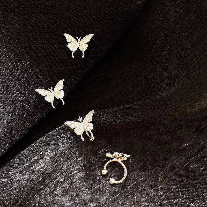 2025 Micro-Inlaid Zircon Butterfly Forest Earrings & Ear Clips - Simple, Compact Design