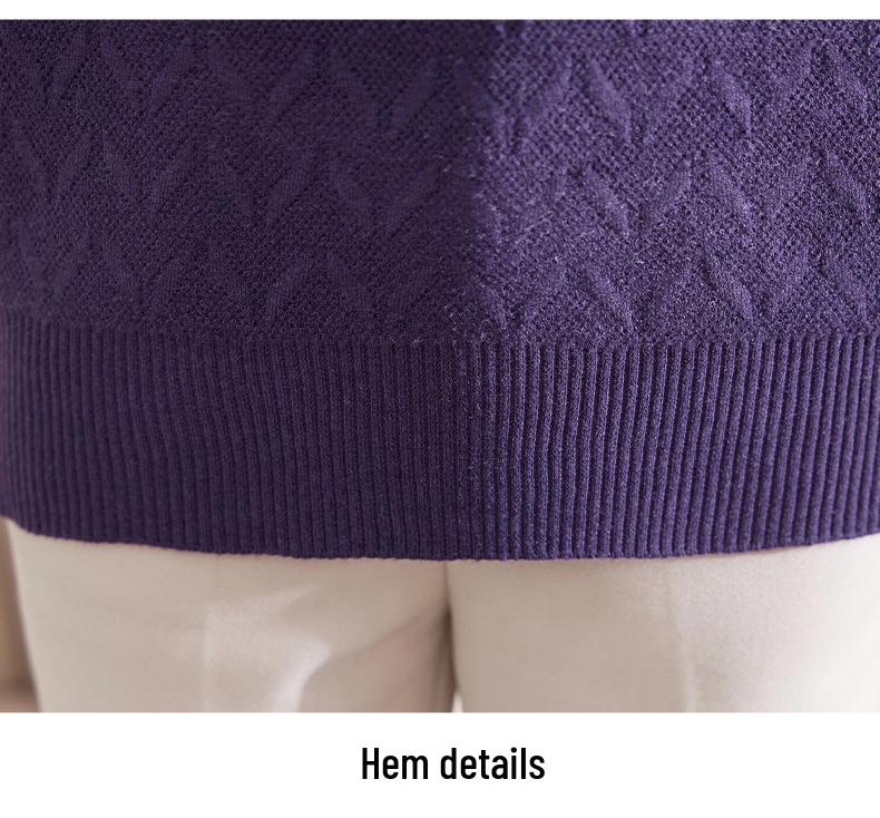 2025 Autumn/Winter New Arrival: Loose Long Sleeve Knit Sweater for Middle-Aged and Elderly Women - Simple, Comfortable Fake Two-Piece Style