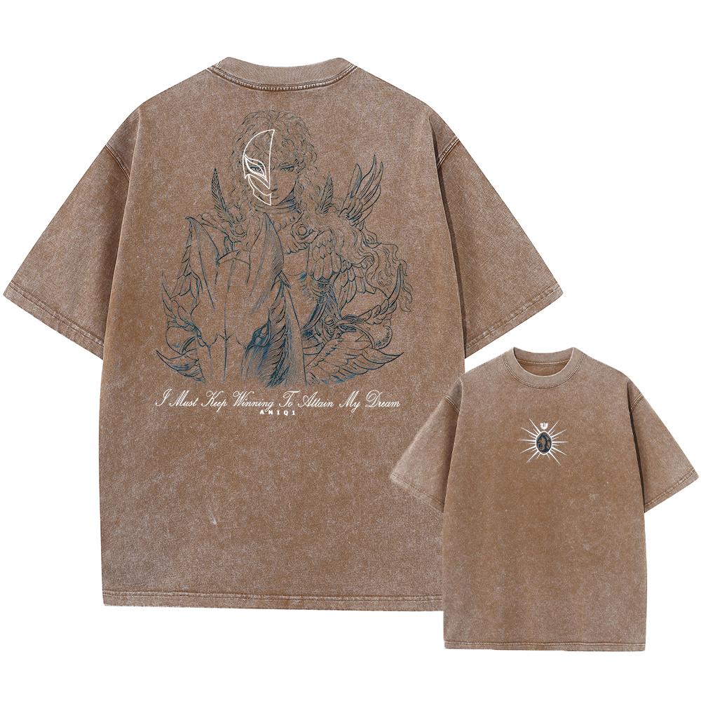 Anime Berserk Guts Acid Tshirt Retro Vintage Washed Graphic Tees Men Harajuku Cotton Casual Short Sleeve Tshirt Tops Unisex