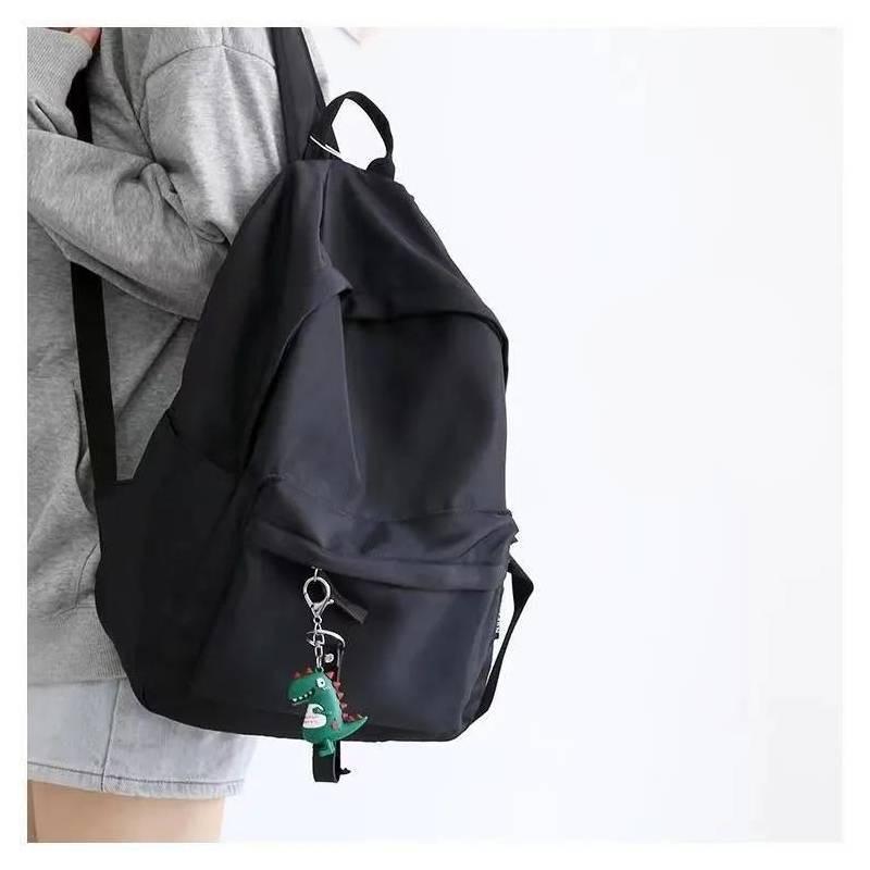 School Travel Bag Versatile Solidcolor Largecapacity Backpack Unisex Black