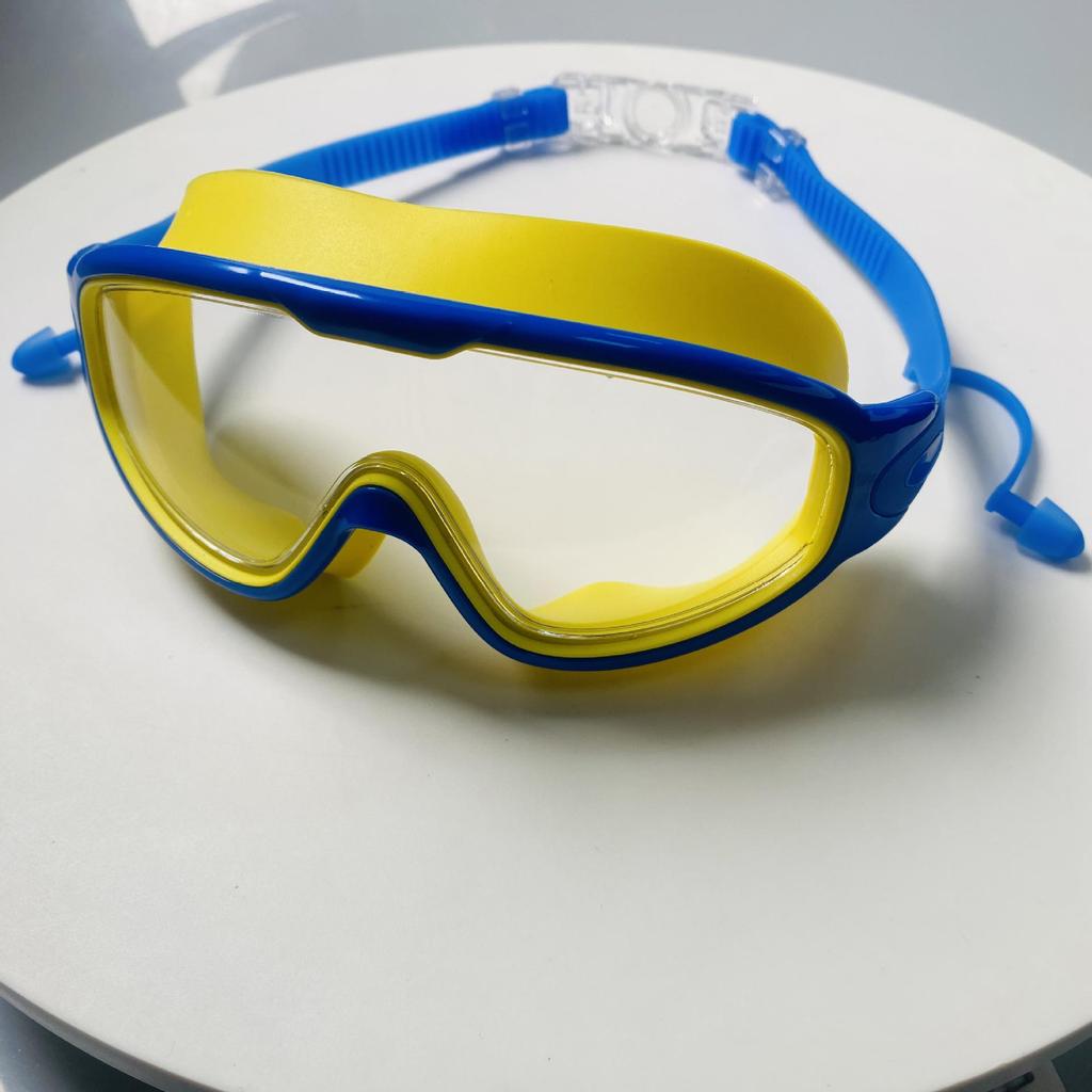 Large Frame Plated Waterproof Anti-Fog Swimming Goggles with One-Piece Earplugs for Men and Women