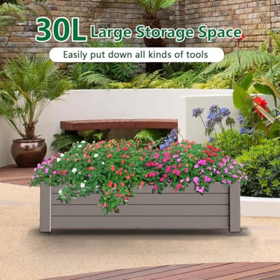 Horticulture Garden Bed Divisible Resin Planter Box for Backyard Patio Balcony with 4 Legs Gray 43.31 X 17.72 X 12.6