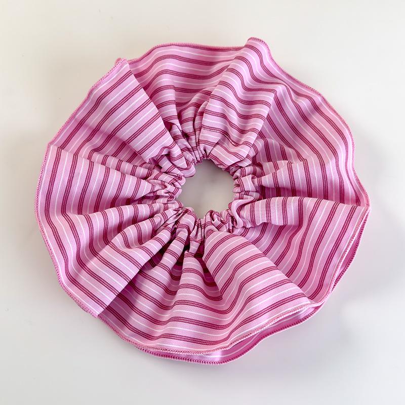 Pink Stripes Ruffles Hair Scrunchies Headbands for Women Girls Sweet Romance Hair Rope Tie Horsetail Rubber Band Headdress