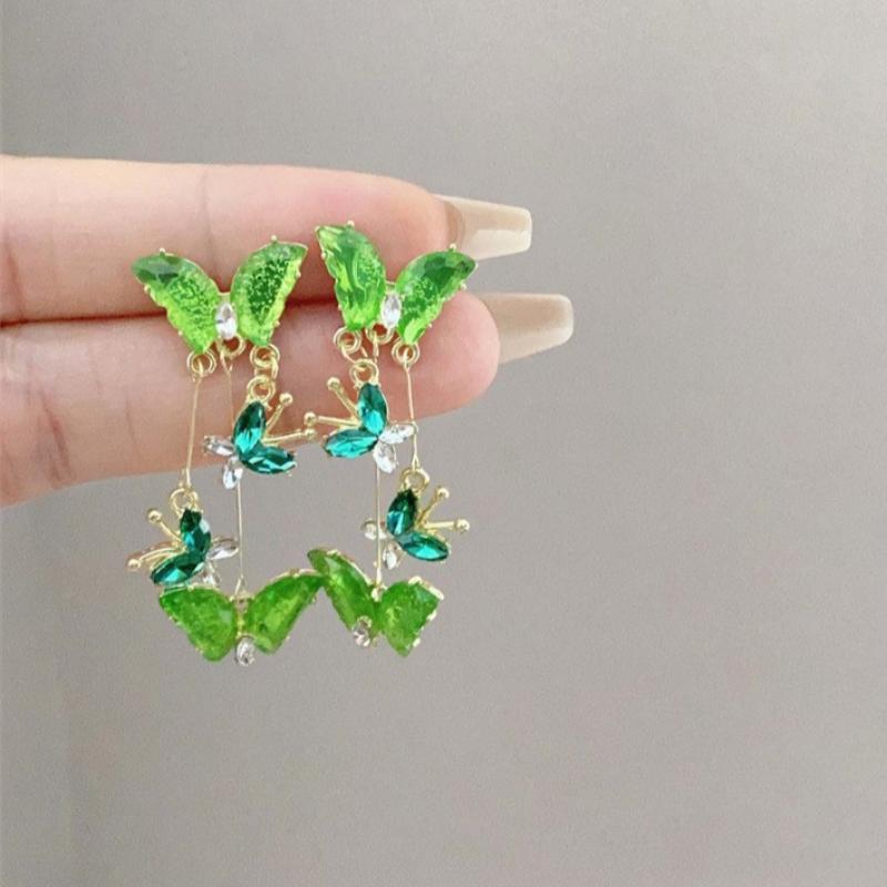 Elegant Red Zircon Butterfly Drop Earrings For Women Temperament Sweet Metal Bow Earrings Fashion Girls Jewelry Accessories