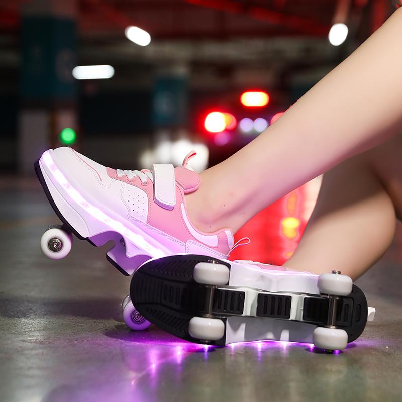 Men's/Women's /Kids Roller Roller Shoes 4-wheel Deformation Shoes Roller Skates Adult Rechargeable LuminousSkating Shoes