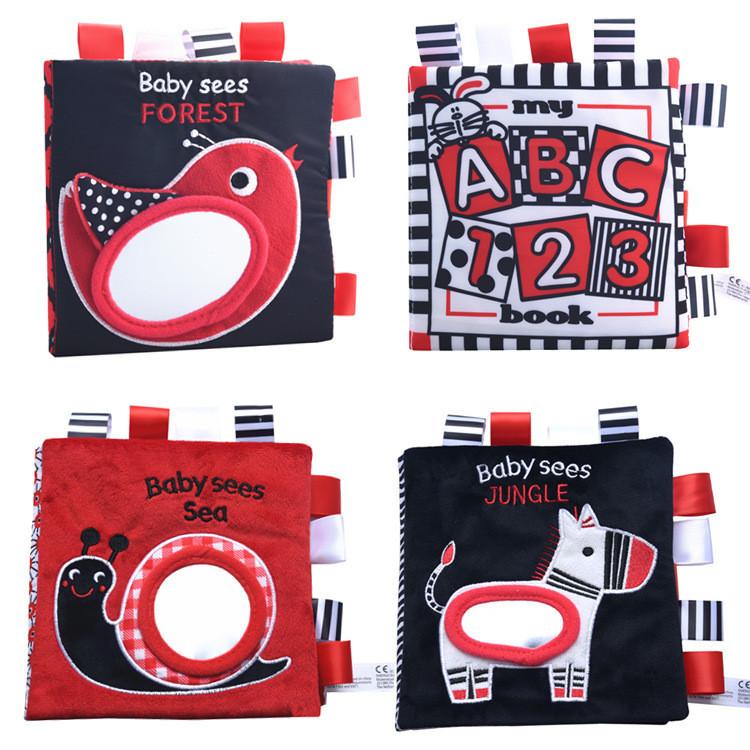 Baby Black White Red Visual Stimulation Book Animal Ocean Tag 3d Cloth Book Early Education Toy
