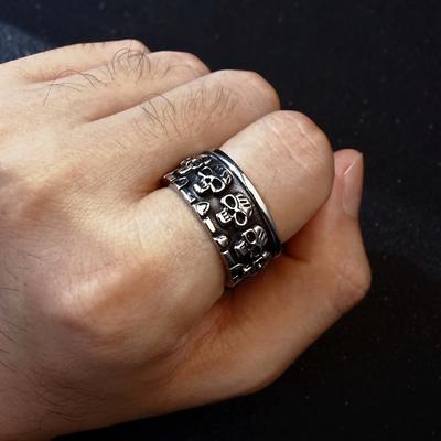 Retro Skulls Stainless Steel Ring for Men Punk Gothic Hiphop Rock Edgy Biker Accessories Bold Statement Gift for Him