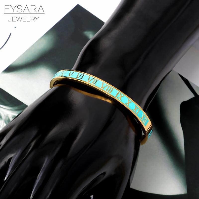 Vintage Roman Letter Bangles & Bracelets for Women Black Gold Numeral Color Charm Cuff Bangles Stainless Steel Jewelry