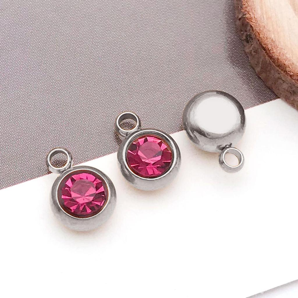 Twelve Color Birthstone Round Titanium Steel Pendant for DIY Jewelry