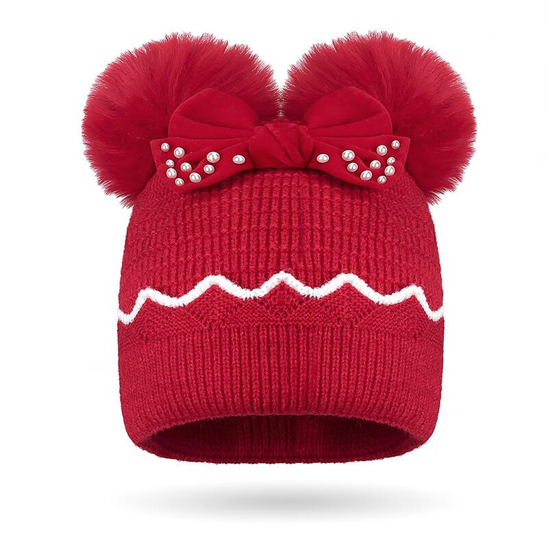 Girls' Winter Bow Double Pom-Pom Knitted Beanie