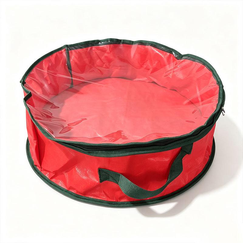 Red PE and PVC Single-Sided Transparent Christmas Wreath Storage Hanging Bag