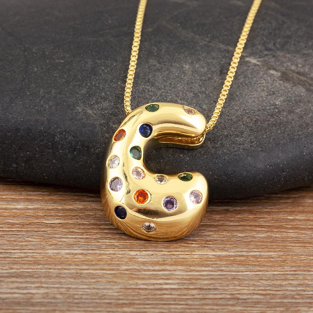 Nidin New Fashion 26 A-Z Letters Initials Alphabet Pendant Necklace For Women Men Inlaid Colorful Zircon Jewelry Accessories