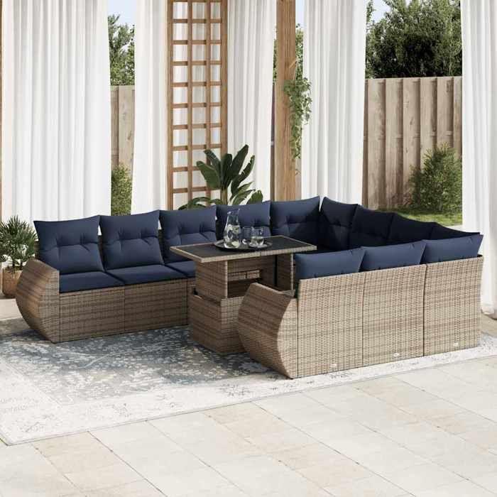 VidaXL 11-piece Garden Sofa Set and Cushions Rattan Acacia 3326712