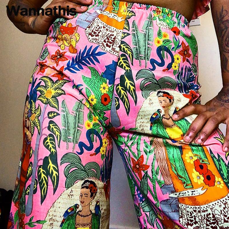 

WannaThis Bohemia Принт Свободные брюки Брюки Сексуальные высокие талии Летняя мода Повседневная женская модель Брюки Винтажный дизайн