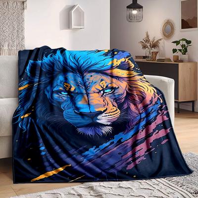 1pc Lion Blanket, Lightweight Flannel Throw Blanket For Sofa, Bed, Travel, Camping, Living Room, Office, Couch, Chair, And Bed