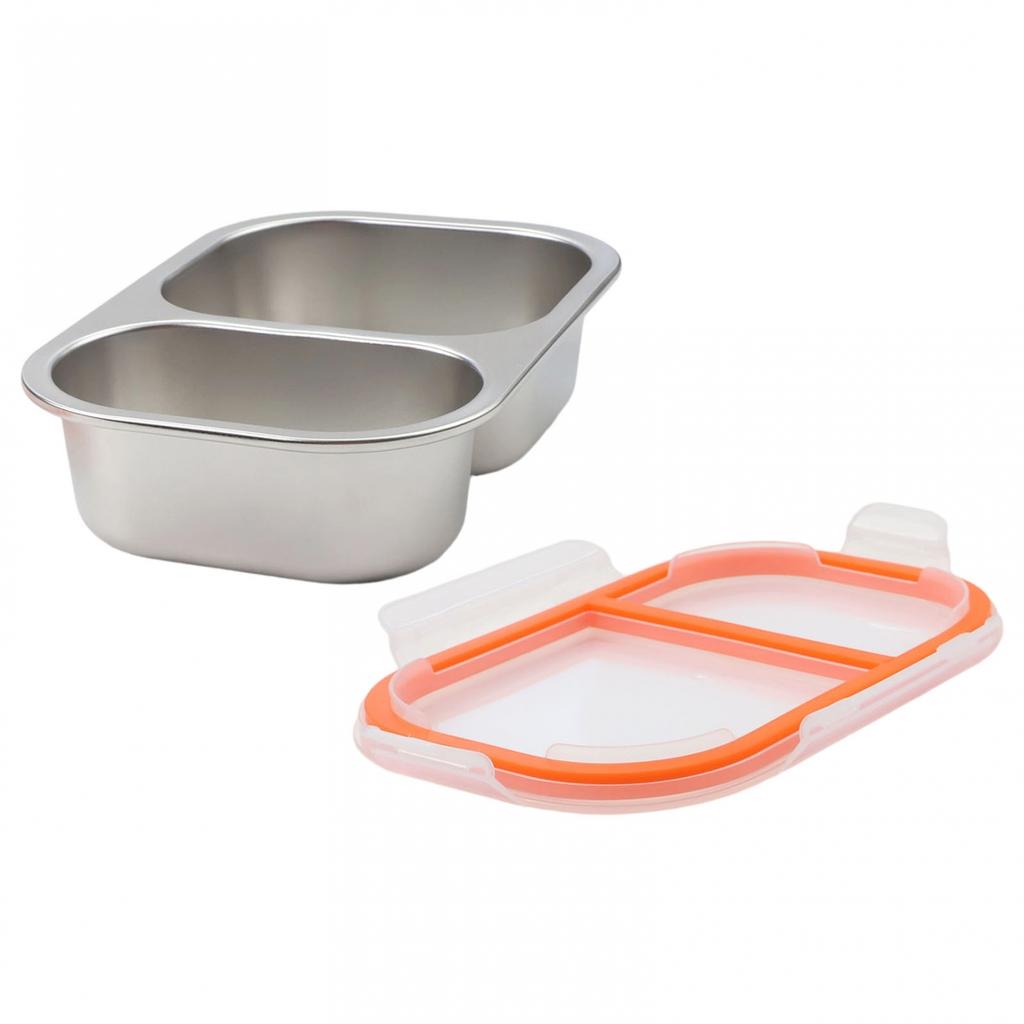 Two Compartment Stainless Steel Food Container Small Snack Box with Secure Lid