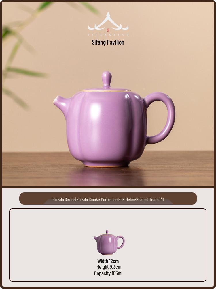 Ice Crack Glaze Smoky Purple Ru Kiln Pear-Shaped Teapot for Personal Gongfu Tea, High-Grade Crackle Glaze. 101mL-200mL