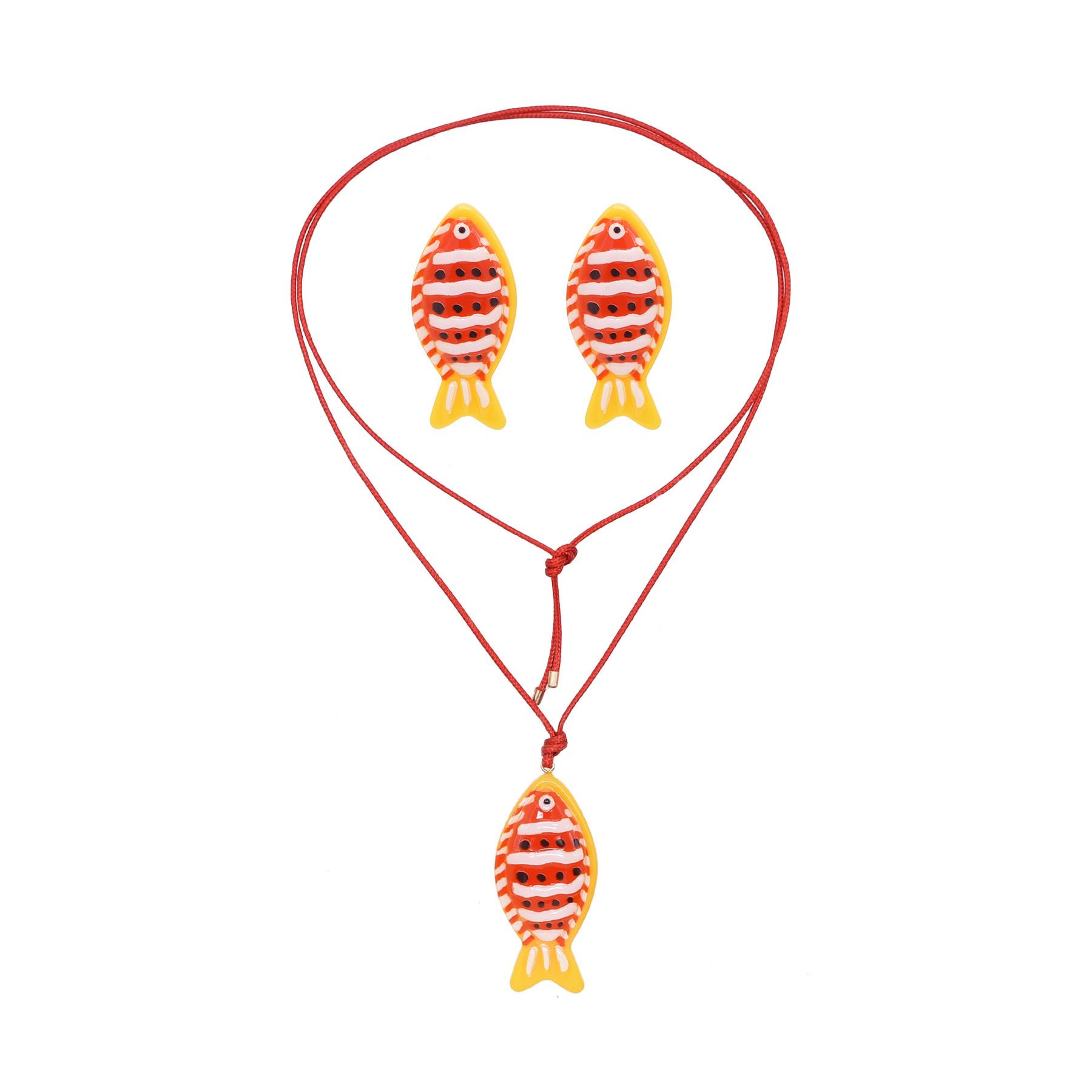 

Перфорированные серьги в форме рыбы, комплект ожерелья, акриловая подвеска в форме рыбы, женские украшения для девочек