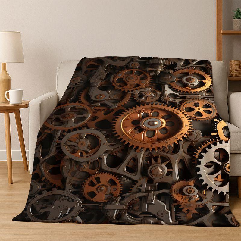 

Retro Metal Mechanical Wheel Gear Flannel Blanket Soft Warm Blanket Throw Blanket for Bedroom Living Room Bed Travel Picnic Gift 75x90cm