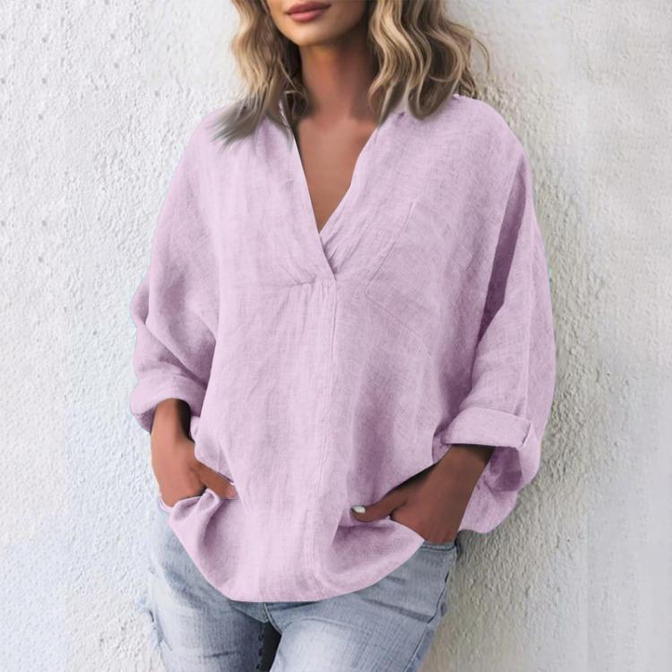 

Бохо Кафтан Блузка с Длинным Рукавом Женская Хлопково-Льняная Свободная Футболка Топы Женская Мода XXXXXL розовый