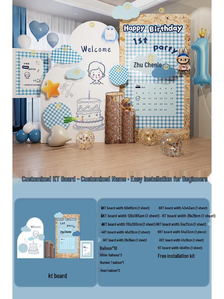 Korean Birthday Decor for 1-Year-Olds - Baby Banquet Atmosphere KT Board for Boys & Girls