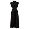 Women's Color Casual High Neck High Waist Maxi Pocket Open Waist Maxi Dress