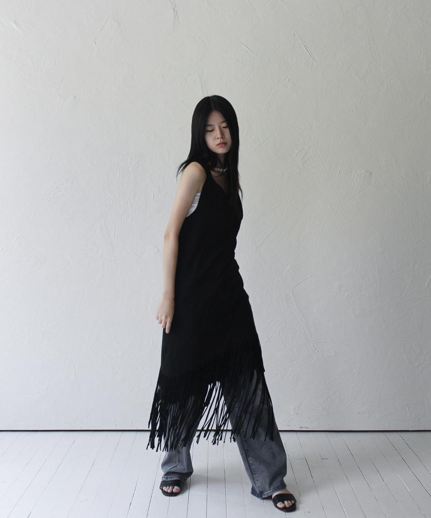 RUBATI Layered Fringe Jersey Dress_Black