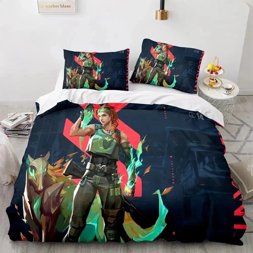 Game Valorant Neon Bedding Set Boysgirls Twin Queen Size Duvet Cover Pillowcase Bed Kids Adult Fashion Home Textile Customizable