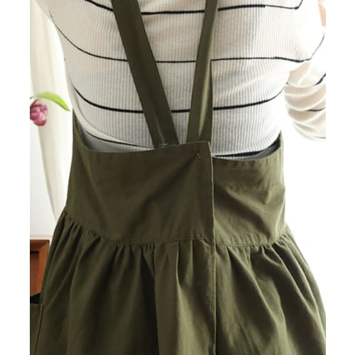Aimoha Cafe Apron, Flared Dress Apron, Women's, Gardening Apron, 100% Cotton, Natural Cafe-Style Apron (Green)