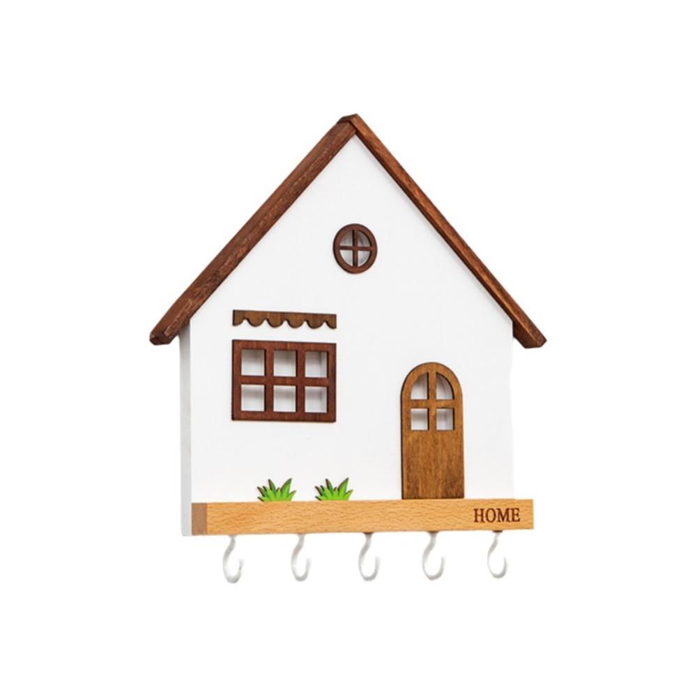House Shape Wall Mount Key Holder Wooden Key Holder Creative Key Rack  Entryway белый