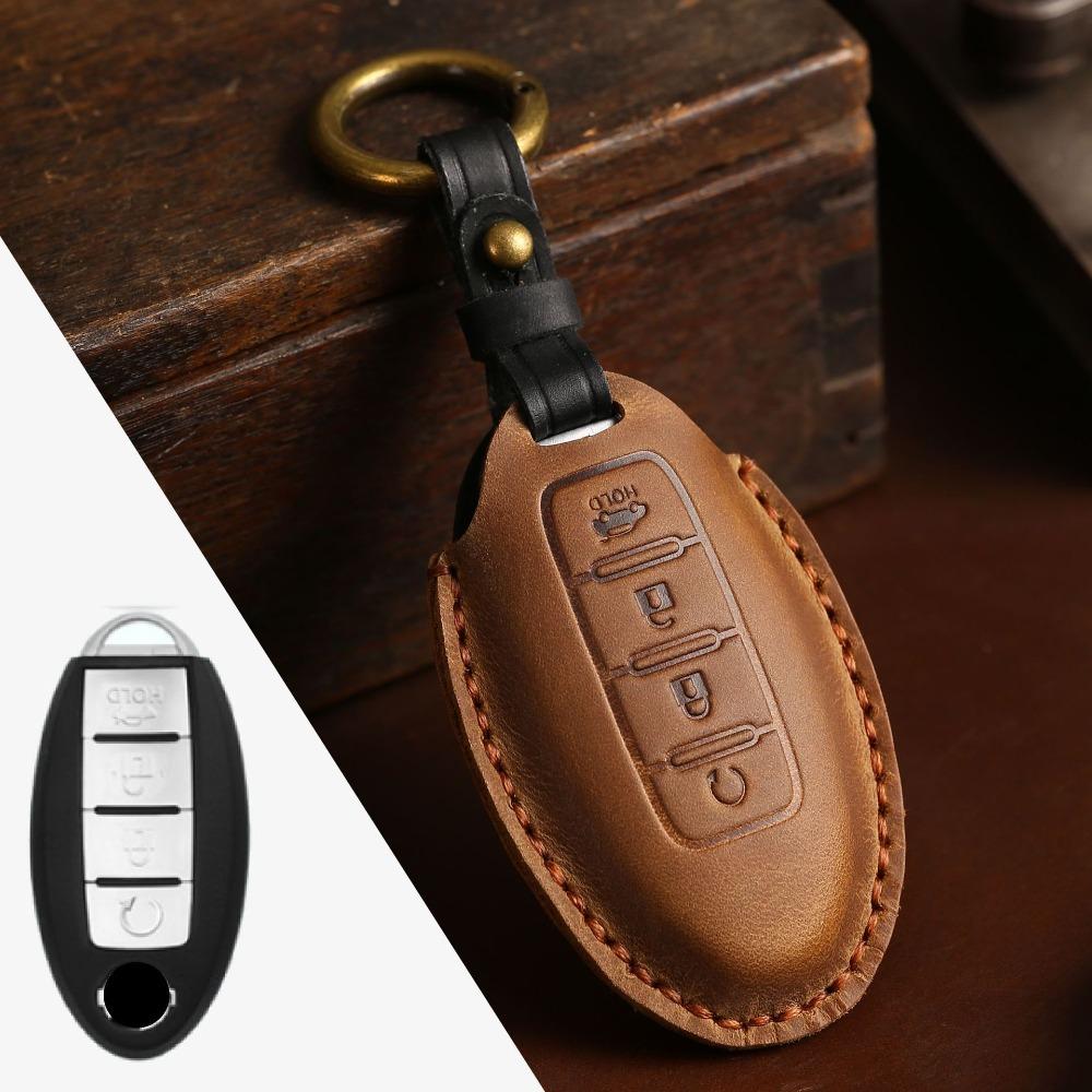 Genuine Crazy Horse Leather Key Cover Case for Nissan X Trail Qashqai Tiida Altima Sylphy Car Keys Protection
