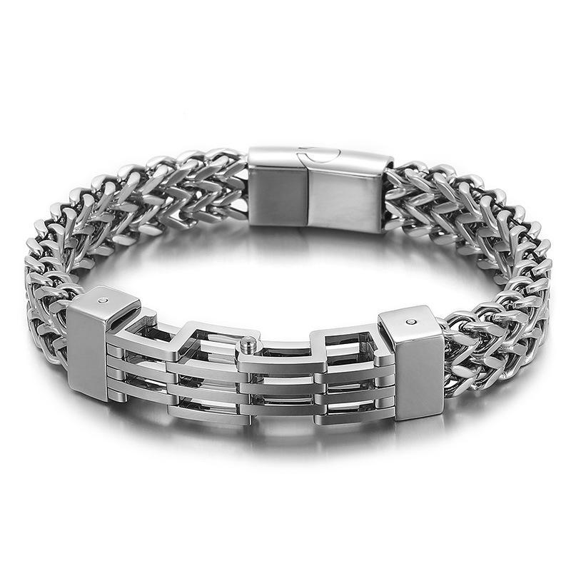 Men's Fashion Double-Layer Square Chain Titanium Steel Bracelet with Magnetic Clasp