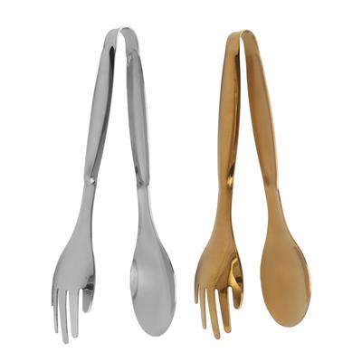 2Pcs Spoon Fork Tongs Small Serving Tongs Stainless Steel Food Clip Salad Tongs for Pastry Buffet