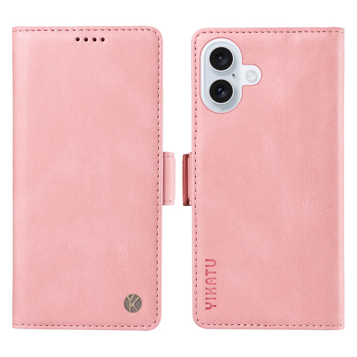 

For iPhone 17 Leather Case YIKATU YK-005 Skin-touch Feeling Wallet Phone Cover Pink