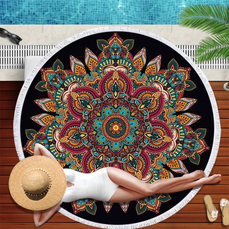 Microfiber Round Beach Towel Mandala Tapestry Beach Towel Bohemian Yoga Mat Swimming Bath Towel Chiffon Tapestry Wall Hanging