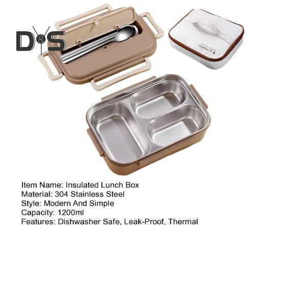 Lancheira Térmica com Compartimentos Fácil de Limpar Recipiente de Almoço de Aço Inoxidável Caixa Bento Reutilizável com Utensílios para Adultos Crianças
