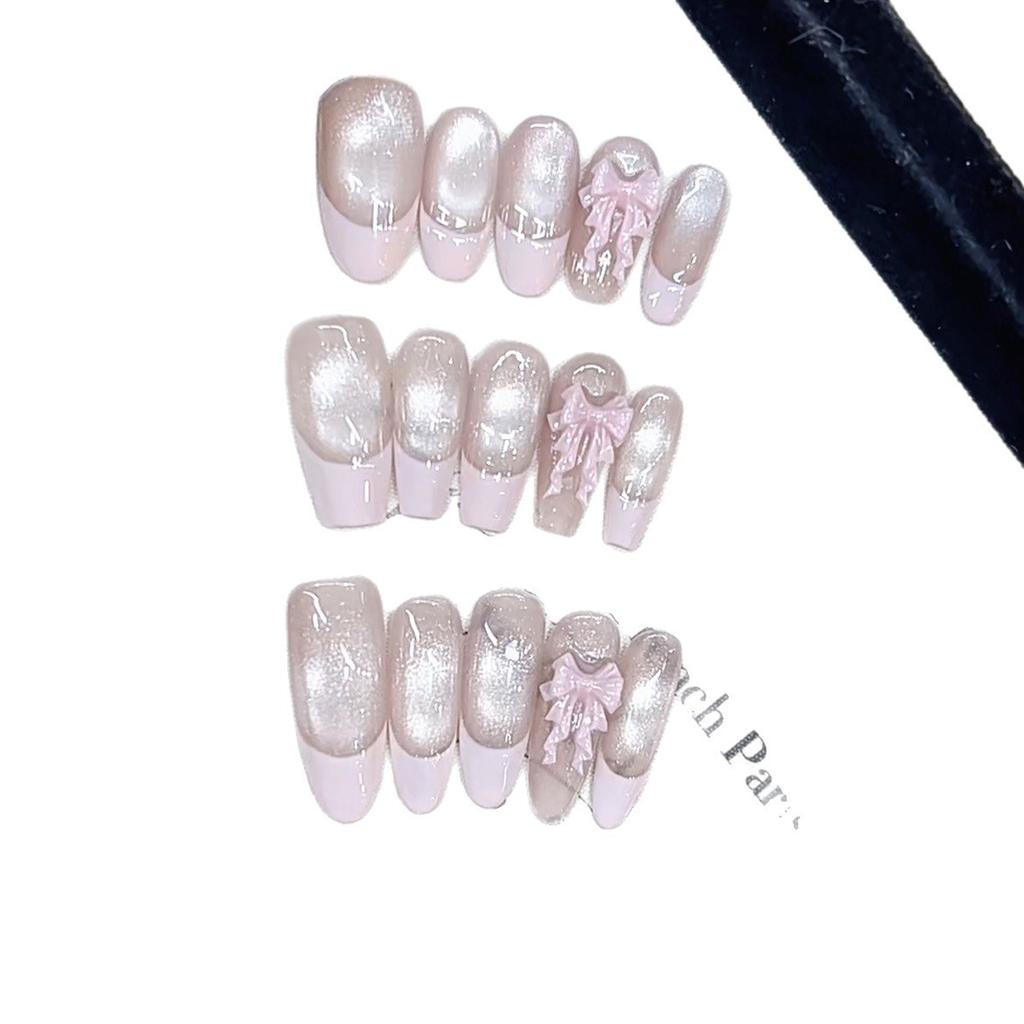 Pure Hand-kneaded New Pink Ballet Three-dimensional Pink Butterfly French Cat Eye Nail Art Patch