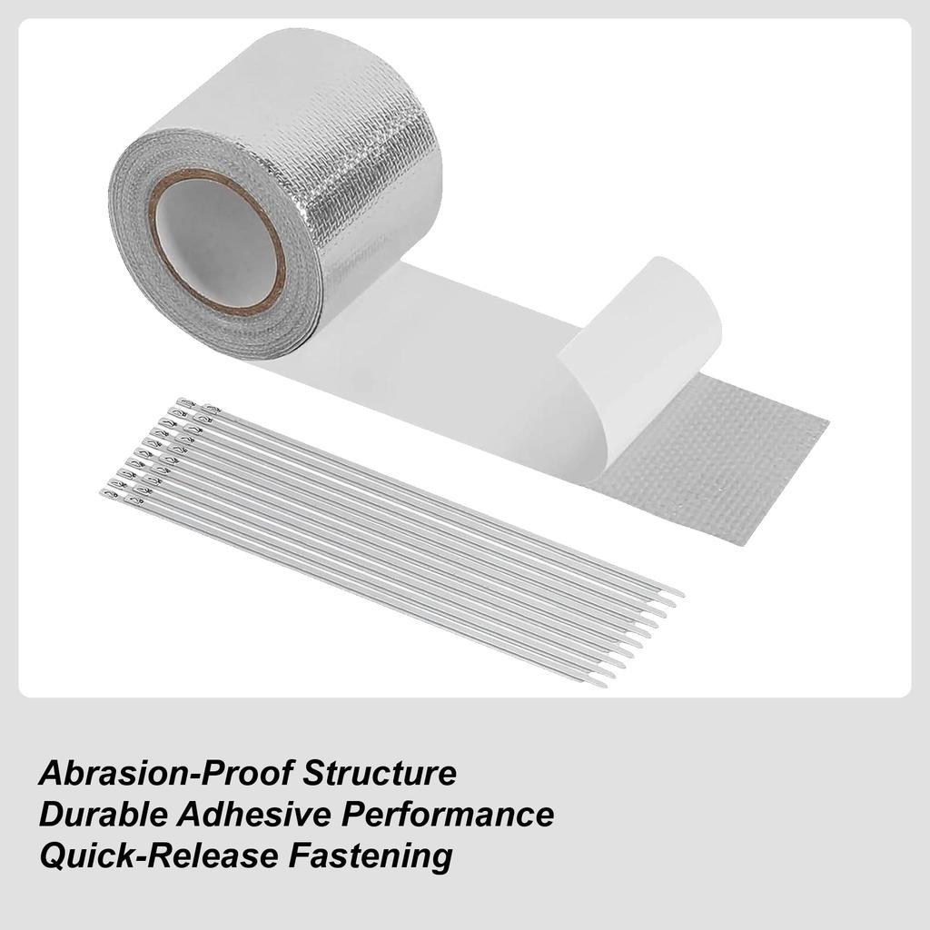 Exhaust Heat Tape Pipe Insulation Adhesive Wrap With 20 Stainless Steel Ties Exhaust Insulation Tape For Car Motorcycle HVAC