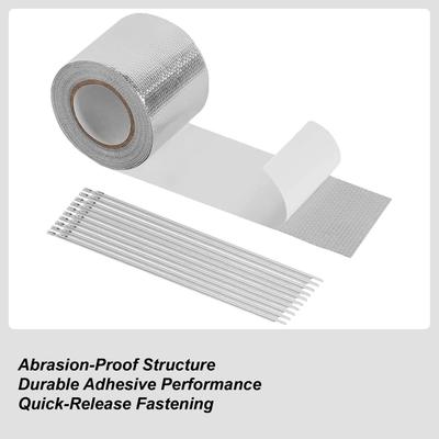 Exhaust Heat Tape Pipe Insulation Adhesive Wrap With 20 Stainless Steel Ties Exhaust Insulation Tape For Car Motorcycle HVAC