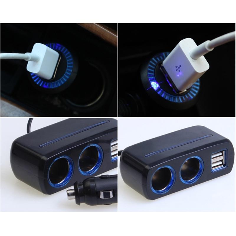 12V/24V Vehicles Lighter Socket Splitter Multiple Device Charging Car Accessory with 2 USB Interfaces Totally 3A Output