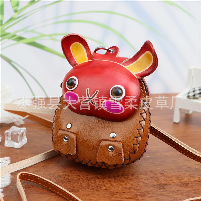 Cowhide Creative Bunny Change Bag, Car Key Bag, Zodiac Small Backpack, Shoulder Messenger Bag, Small Gift.