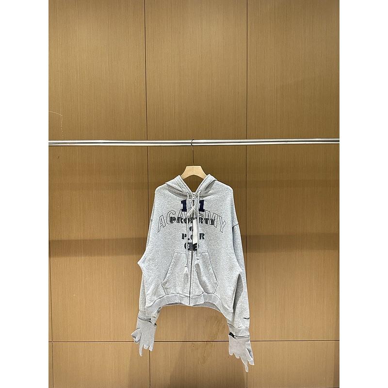 Unisex Streetwear Hooded Zip-Up Sweatshirt With Integrated Glove Sleeves Graphic Letter Print Oversized Fit