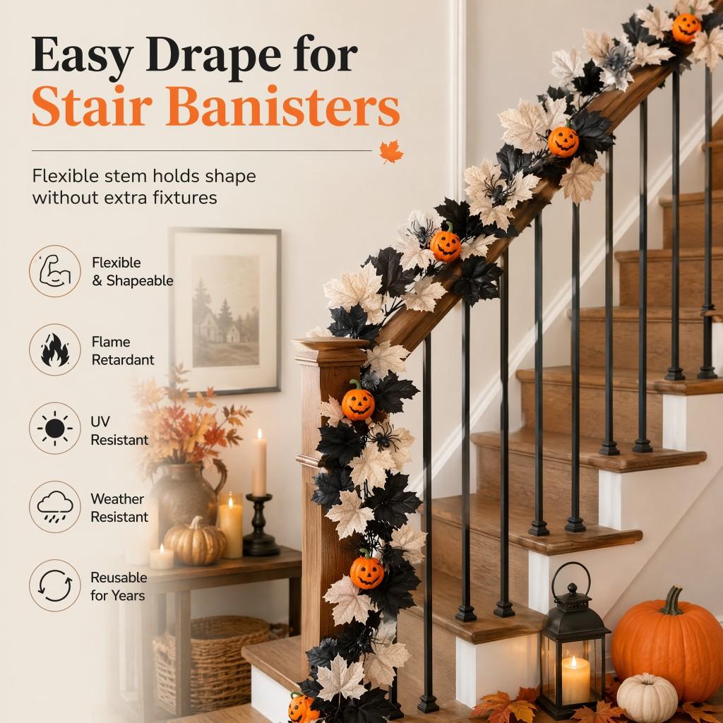 175CM Maple Leaf Smiley Pumpkin Rattan Halloween Decoration
