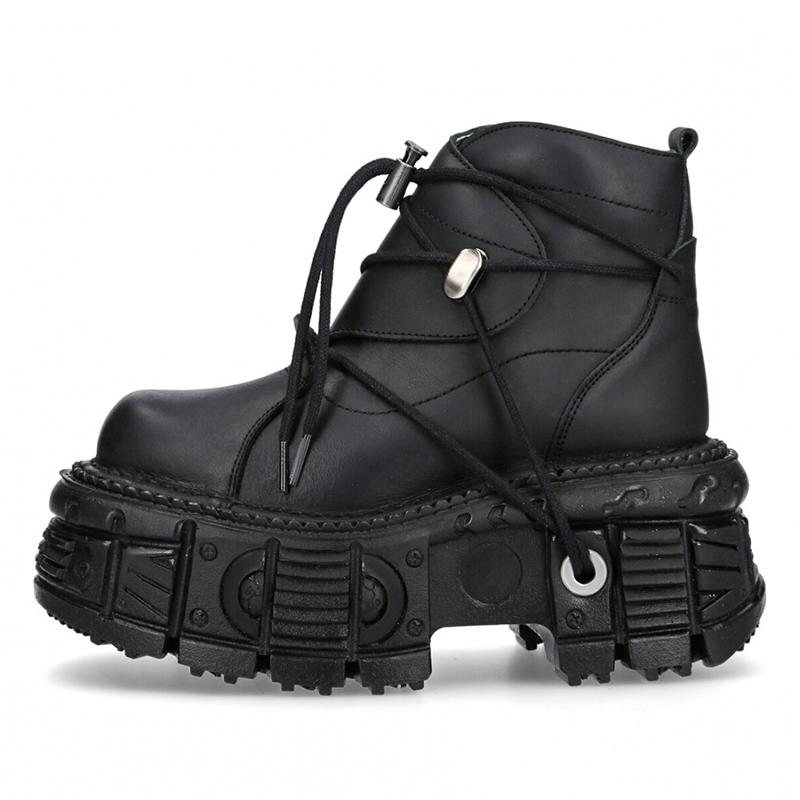 Women's Punk Style Leather Shoes Lace-up Heel Height Platform Female Gothic Ankle Boots PU Metal Decor Thick Bottom Sneakers