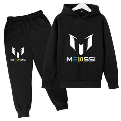 New Messi Print Children's Sweatshirt + Pants Two-piece Set Autumn Boys and Girls Clothing Football Casual Hooded Suit