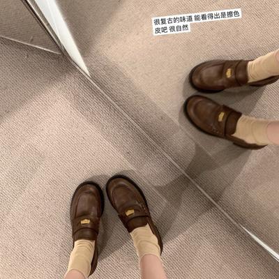[] Zhang Yuanying of the Same Style~ A Miu Gold Coin Thick Heel Lazy Loafer Single Shoes Women's Small Leather Shoes