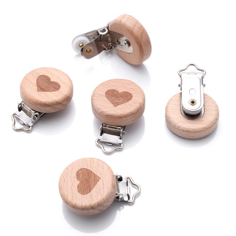 1Pcs 21 Style Baby Beech Pacifier Clips Heart Animal Rainbow Pattern Wooden Metal Clips for Nipple Holder Dummy Clip Soother