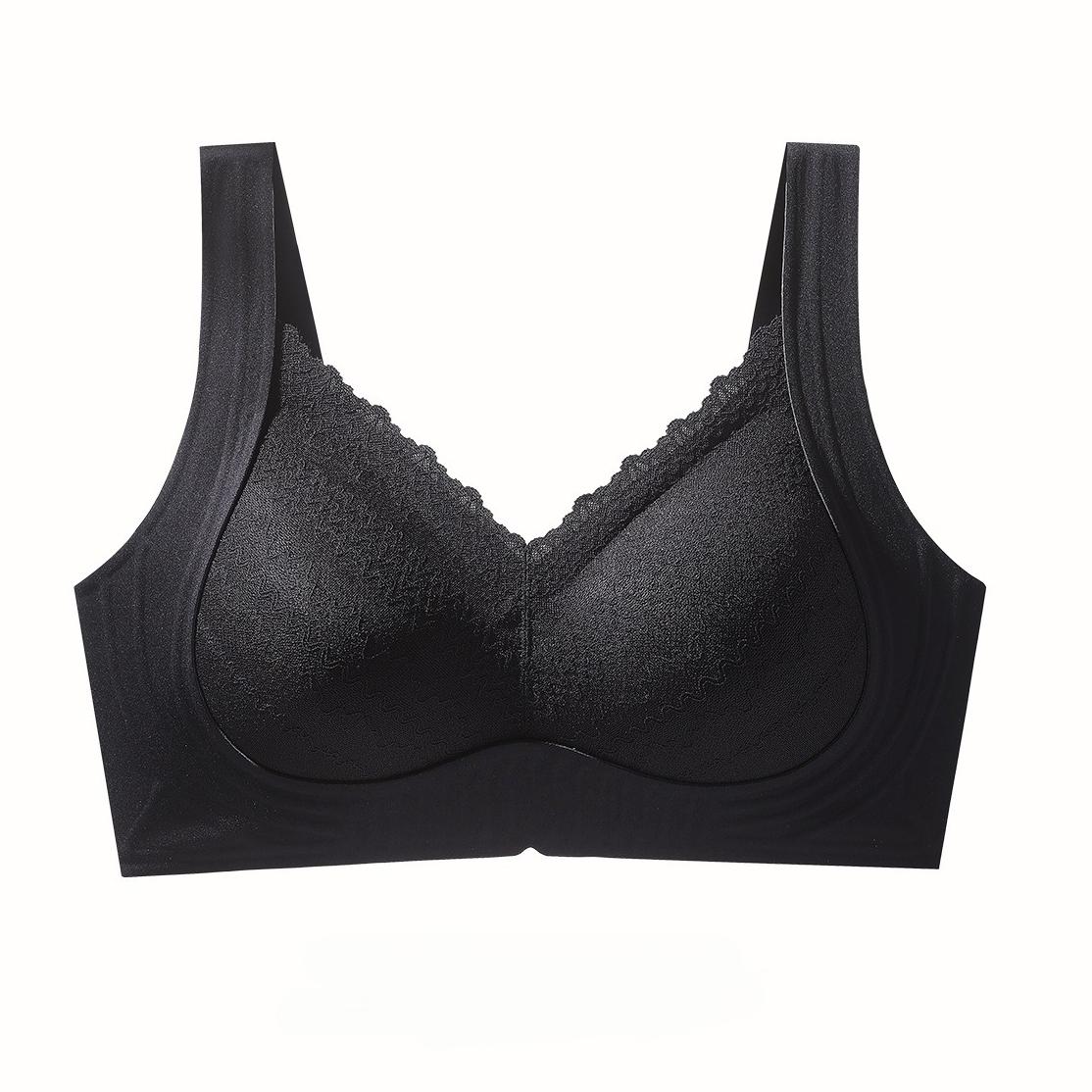 

Бесшовный бюстгальтер с мягкой поддержкой, кружевной, приподнимающий, удобный и пуш-ап, с чашкой, похожей на желе 40/90BC чёрный